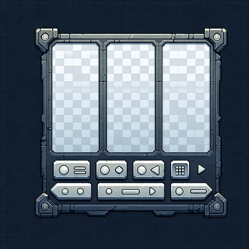 A game menu bar that has five slots with transparent background..
Single Game Texture. In-Game asset. 2d. Blank background. High contrast. No shadows.