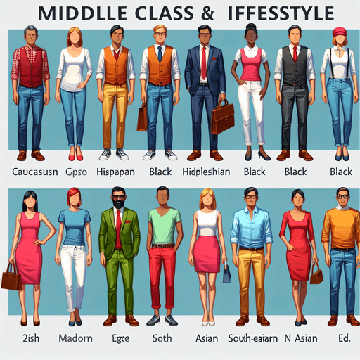People who are midle class.
Single Game Texture. In-Game asset. 2d. Blank background. High contrast. No shadows.