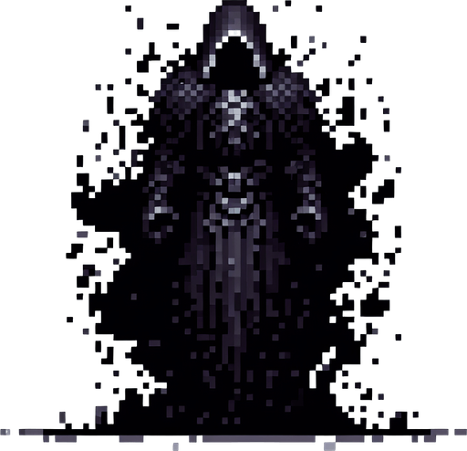 pixel art of an evil fantasy knight. Full body, legs obscured by black mist.
Single Game Texture. In-Game asset. 2d. Blank background. High contrast. No shadows.