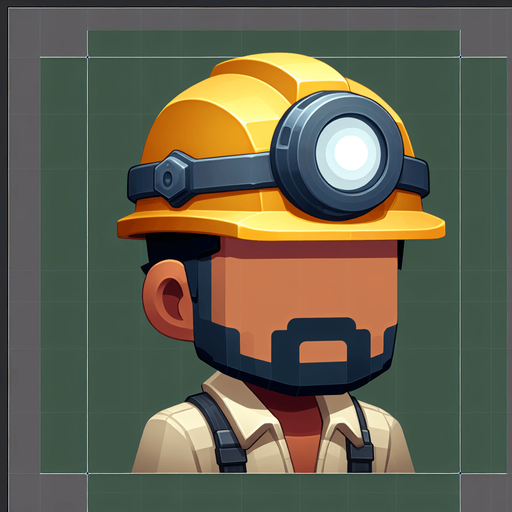 Miner.
Single Game Texture.  In-Game asset.  2d.  Blank background.  No shadows