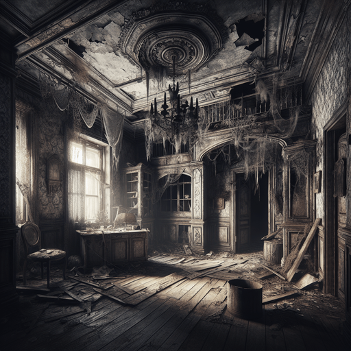Spooky abandoned house interior
Single Game Texture. In-Game asset. 2d. Blank background. High contrast. No shadows.