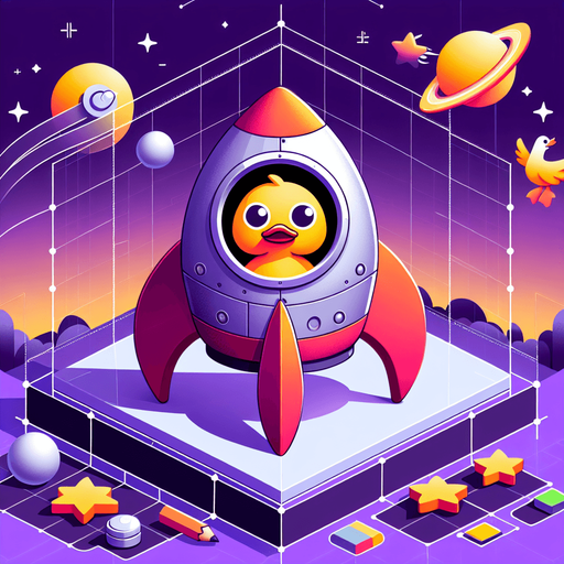 a duck in a rocket.
Single Game Texture.  In-Game asset.  2d.  Blank background.  High contrast.  No shadows