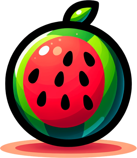 watermelon,cartoon,2d,blank background.
Single Game Texture.  In-Game asset.  2d.  Blank background.  High contrast.  No shadows