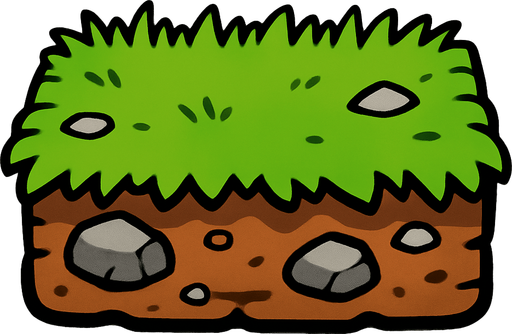 Cesped en forma de rectangulo como con el pasto arriba tierra y algunas rocas irregulares.
In-Game asset.  2d.  High contrast.  No shadows