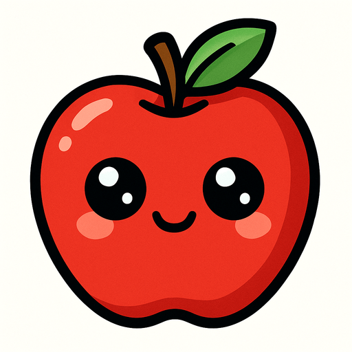Manzana Fruta con ojos lindos.
In-Game asset.  2d.  High contrast.  No shadows. Cartoon.