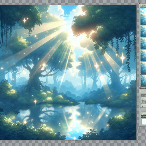 Beautiful shinny forest sky.
Single Game Texture.  In-Game asset.  2d.  Blank background.  High contrast.  No shadows