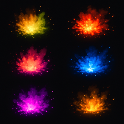 VFX pack of different explosions particles. Different colors. HD colors. ellipse. circle
In-Game asset.  3d.  High contrast.  No shadows