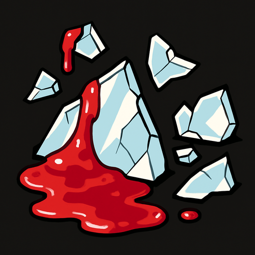 pieces of glass with spilled jam.
In-Game asset.  2d.  High contrast.  No shadows