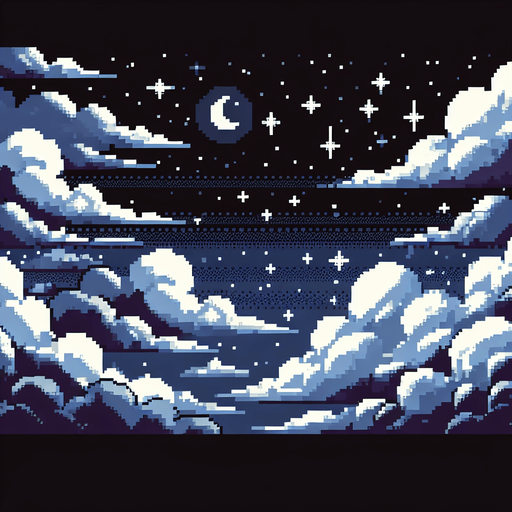 night sky. pixelart. seamless. clouds. Single Game Texture. In-Game asset. 2d. Blank background. High contrast. No shadows.