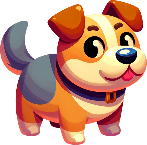 Dog.
Single Game Texture.  In-Game asset.  2d.  Blank background.  High contrast.  No shadows