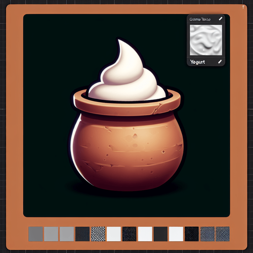 a pot of yogurt.
Single Game Texture. In-Game asset. 2d. Blank background. High contrast. No shadows.