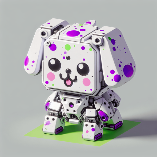 3d kawaii robotic puppy white colour with purple and green. Single Game Texture. In-Game asset. 2d. Blank background. High contrast. No shadows..
Single Game Texture. In-Game asset. 2d. Blank background. High contrast. No shadows.
