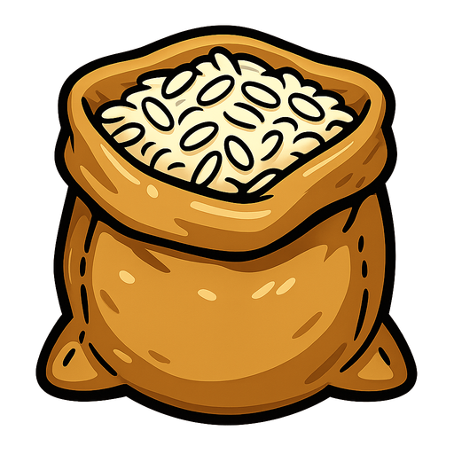 Bag of rice top down.
In-Game asset.  2d.  High contrast.  No shadows