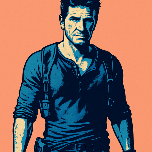 but like nathan drake.
In-Game asset.  2d.  High contrast.  No shadows