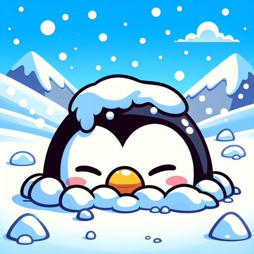 Пингвин в снегу. Мультяшный. Головой в снегу.
Single Game Texture.  In-Game asset.  2d.  Blank background.  High contrast.  No shadows