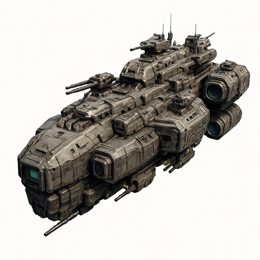 uzay savaş gemisi - gerçekçi - yazısız.
In-Game asset.  High contrast.  No shadows