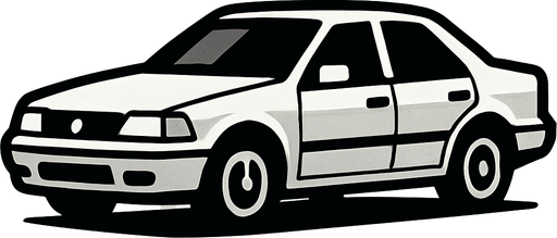 A white car.
In-Game asset.  2d.  High contrast.  No shadows