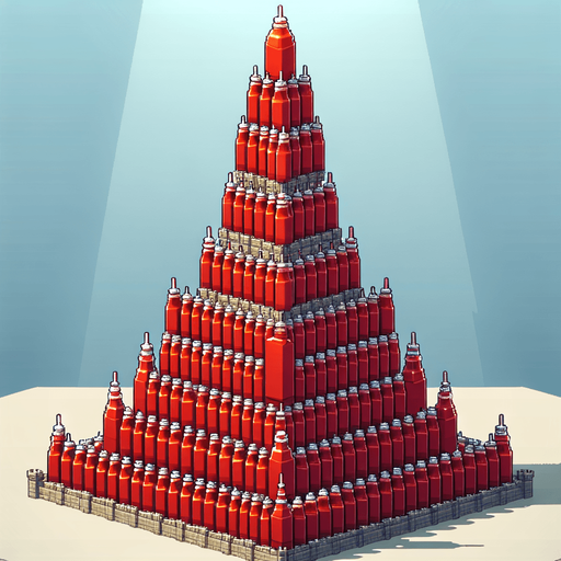 a tower made out of ketchup.
Single Game Texture. In-Game asset. 2d. Blank background. High contrast. No shadows.