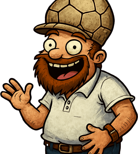 Crazy Dave del juego plantas vs zombies con cara alegre y con una pelota desinflada en la cabeza.
In-Game asset.  2d.  High contrast