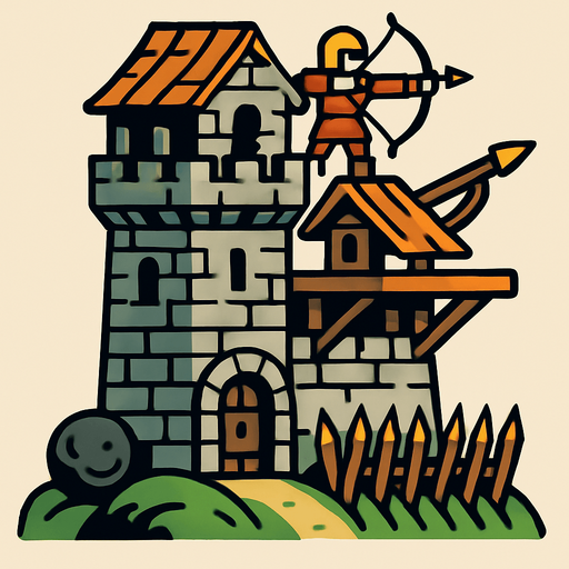 Orta çağ dönemi kule savunma.
In-Game asset.  2d.  High contrast.  No shadows