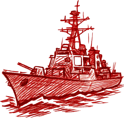 skecth tarzında destroyer savas gemisi.
In-Game asset.  2d.  High contrast.  No shadows