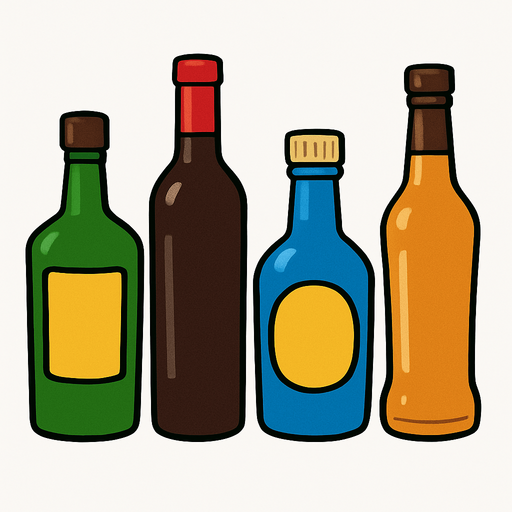 Pack of different bottles.
In-Game asset.  High contrast.  No shadows. 3D