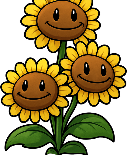 Triple girasol de plantas vs zombies.
In-Game asset.  2d.  High contrast