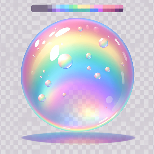 Большой прозрачный радужный пузырь. пастельные цвета
Single Game Texture.  In-Game asset.  2d.  Blank background.  High contrast.  No shadows