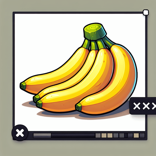 A bunch of bananas in a cartoon image..
Single Game Texture. In-Game asset. 2d. Blank background. High contrast. No shadows.