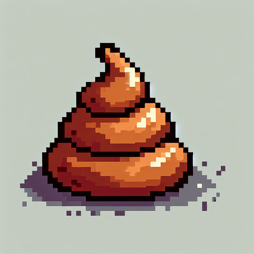 8-bit. cartoon. poop. turd. in game assset. Single Game Texture. In-Game asset. 2d. Blank background. High contrast. No shadows.