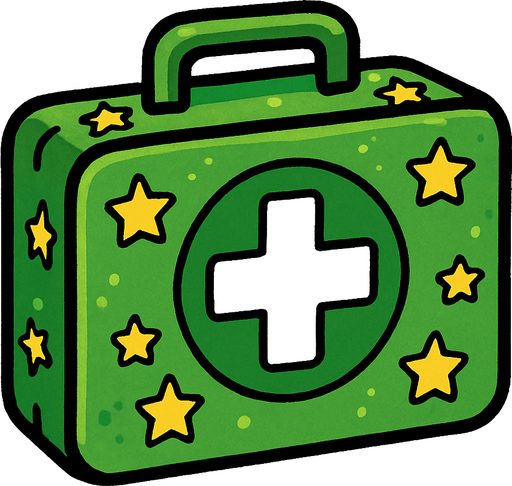 Un botiquín de color verde con estrellitas.
In-Game asset.  2d.  High contrast.  No shadows