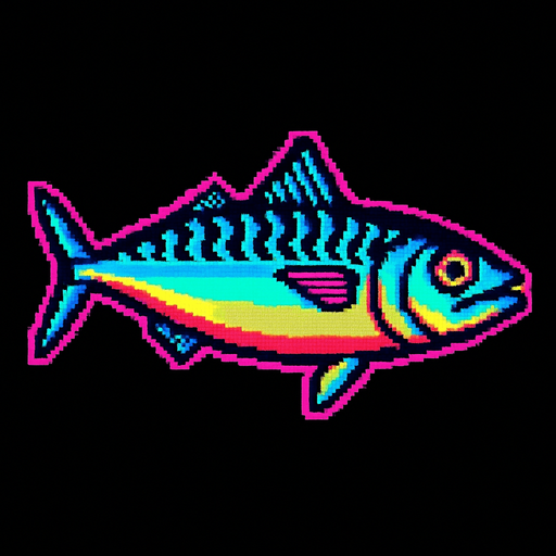 A mackerel. 80s arcade machine graphics. 
Swimming Side profile.
In-Game asset.  2d.  High contrast.  No shadows