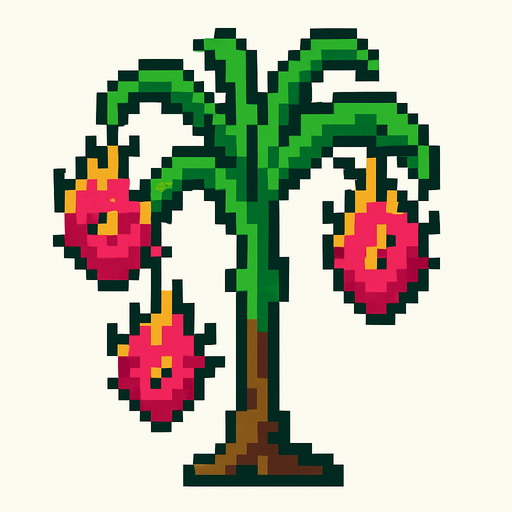 8 bit dragon fruit tree.
In-Game asset.  2d.  High contrast.  No shadows