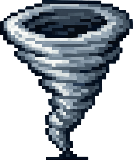 Creame un tornado pixelar en un fondo azul, para elimianrlo despues.
In-Game asset.  2d.  High contrast.  No shadows