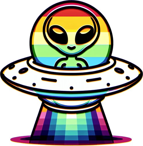 create a rainbow alien in a UFO.
Single Game Texture.  In-Game asset.  2d.  Blank background.  High contrast.  No shadows