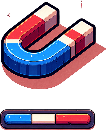 coin magnet white blue red in color.
Single Game Texture.  In-Game asset.  2d.  Blank background.  High contrast.  No shadows