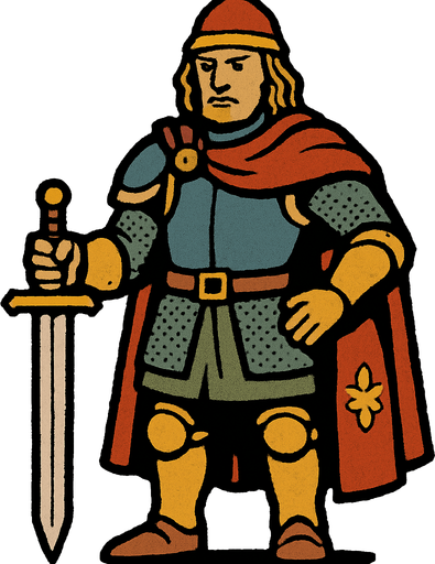 dame un personaje inspirado en la era medieval.
In-Game asset.  2d.  High contrast.  No shadows