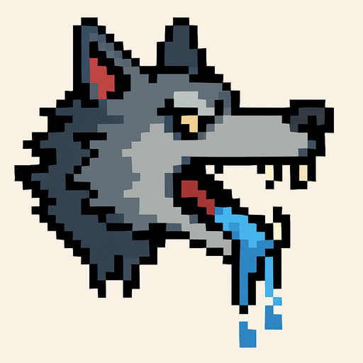 lobo babeando pixelart.
In-Game asset.  2d.  High contrast.  No shadows
