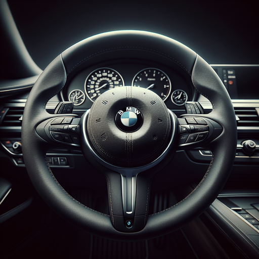 Photorealistic bmw steeringWheel from front view.