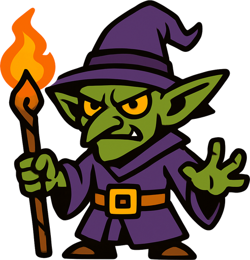 büyücü goblin.
In-Game asset.  2d.  High contrast.  No shadows