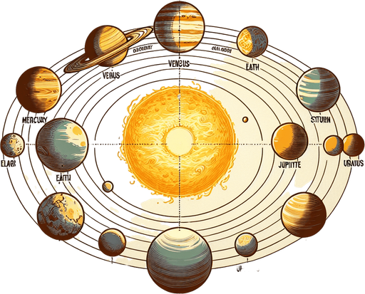 Solar system.
Single Game Texture.  In-Game asset.  2d.  Blank background.  High contrast.  No shadows