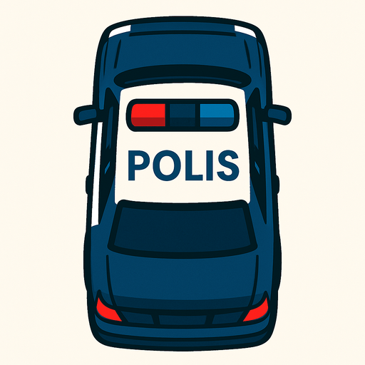 Polis arabası kuş bakışı.
In-Game asset.  2d.  High contrast.  No shadows