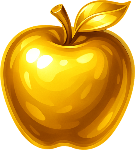 golden shiny very shiny apple.
In-Game asset.  2d.  High contrast.  No shadows