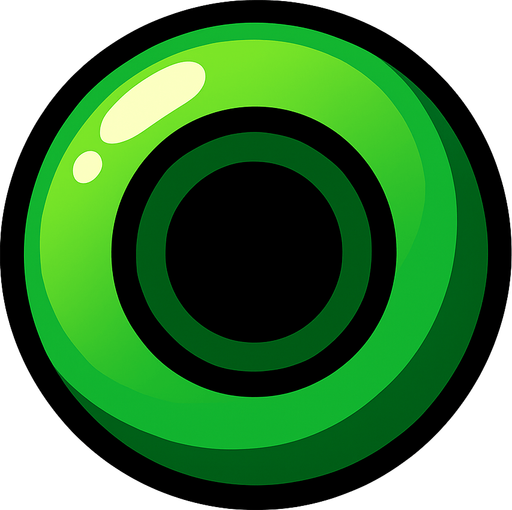 A green shiny orb with a black circle.
In-Game asset.  2d.  High contrast.  No shadows. Very simple