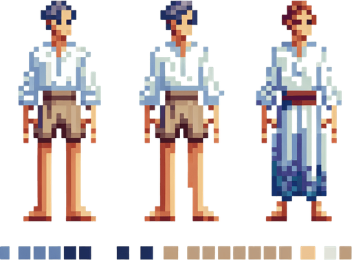 woman in short shorts. mobile game art. pixel art. full body. front facing. Blank background. High contrast. No shadows.