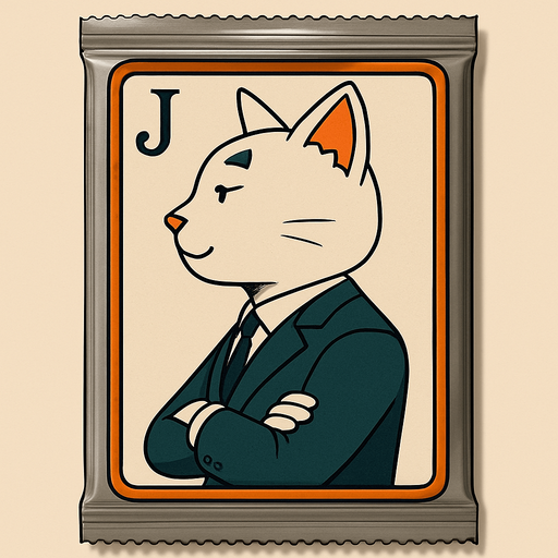 Change the graphic on the picture to be this cat, but like he’s a Jack on a playing card. He should still be wearing this suit. Seen from the side in the same position as it would look in a regular deck of cards. Have a J to mark the Jack but no suit.
