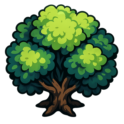top-down angle of a tree.
In-Game asset.  2d.  High contrast.  No shadows