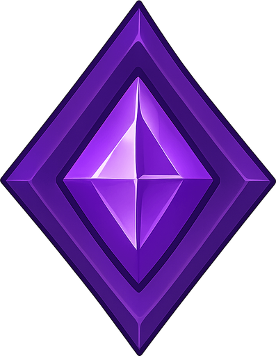 A shiny purple crystal. No background. Transparent background. Blank background. No shadows. 2d. In-Game asset. flat