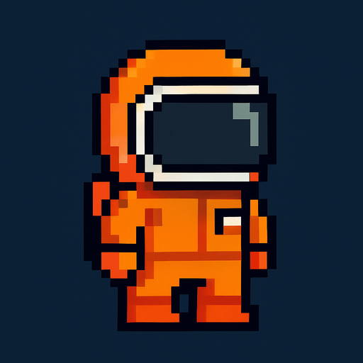 Pixel astronot olsun. Elbisesi turıncu olsun.
In-Game asset.  2d.  High contrast.  No shadows