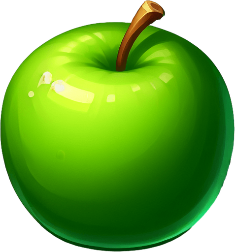 green apple.
Single Game Texture. In-Game asset. 2d. Blank background. High contrast. No shadows.